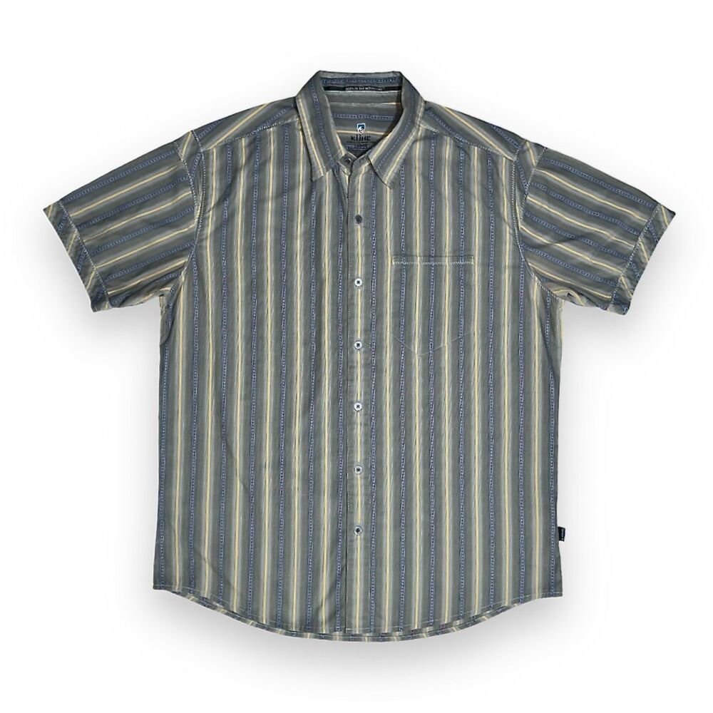 Men's Kuhl Short Sleeve Button-Up Shirt - Striped Outdoor Casual - EUC